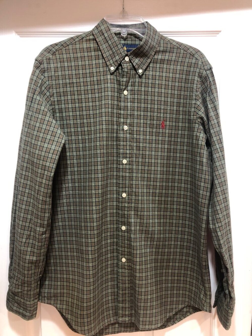 Ralph Lauren Men's Cotton Green Plaid Long-Sleeve Button Down Shirt Sz M Preppy